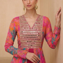 Multicolor Real Mirror Georgette Gown Suit