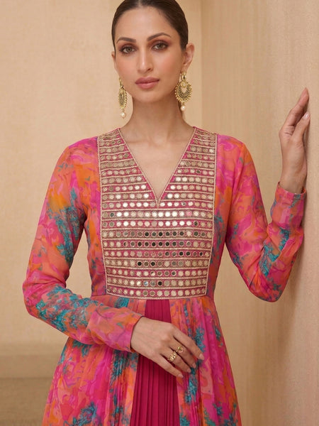 Multicolor Real Mirror Georgette Gown Suit