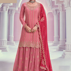 Peach Zari Chinon Silk Palazzo Suit