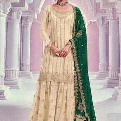 Cream Zari Chinon Silk Palazzo Suit