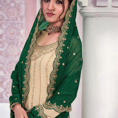 Cream Zari Chinon Silk Palazzo Suit