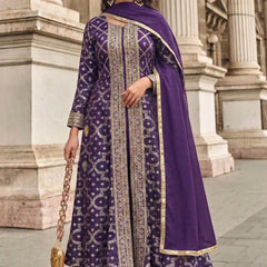 Purple Zari Jacquard Anarkali Suit