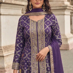 Purple Zari Jacquard Anarkali Suit