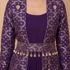 Purple Brocade Georgette Gown Suit