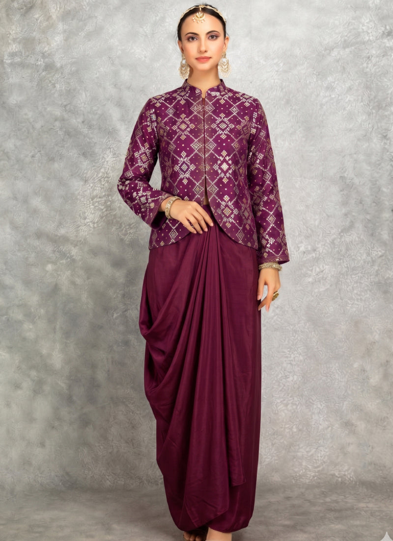 Wine Brocade Georgette Anarkali Suit