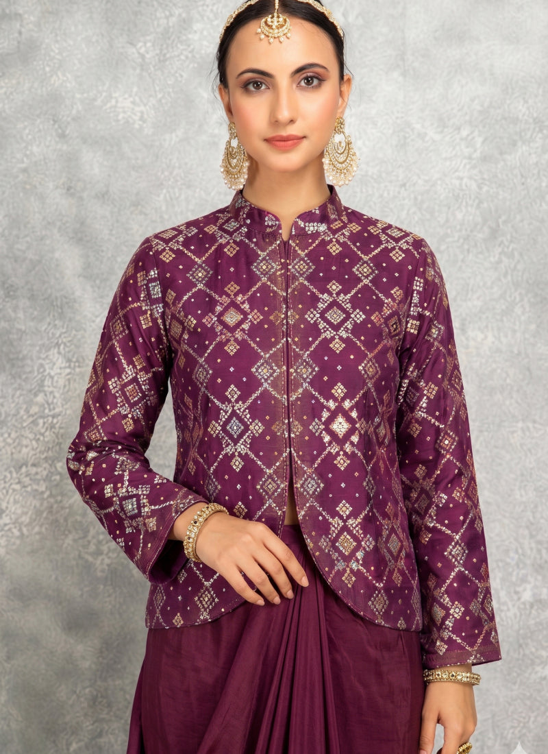 Wine Brocade Georgette Anarkali Suit