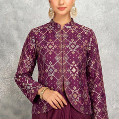 Wine Brocade Georgette Anarkali Suit