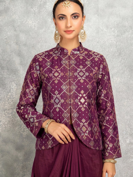 Wine Brocade Georgette Anarkali Suit