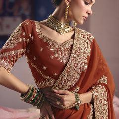 Red Silk Embroidered Wedding Wear Saree
