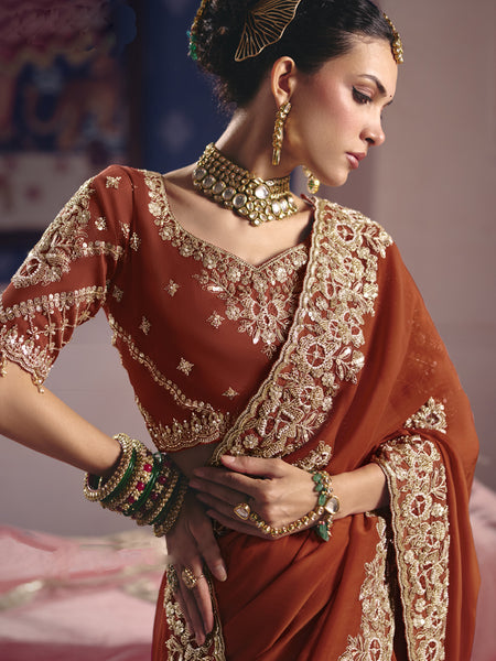 Red Silk Embroidered Wedding Wear Saree