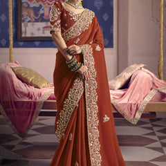 Red Silk Embroidered Wedding Wear Saree