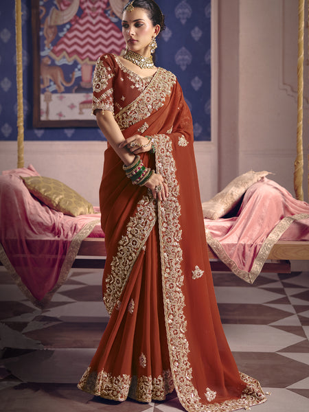 Red Silk Embroidered Wedding Wear Saree