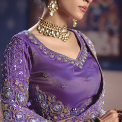 Purple Silk Embroidered Wedding Wear Saree