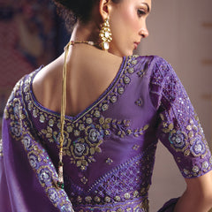 Purple Silk Embroidered Wedding Wear Saree