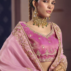 Light Pink Silk Embroidered Wedding Wear Saree