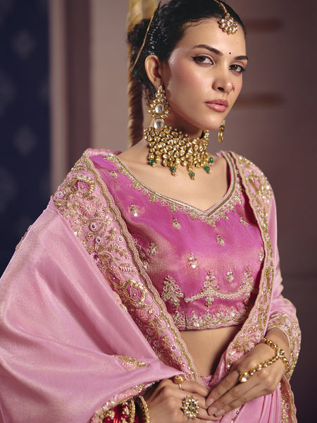 Light Pink Silk Embroidered Wedding Wear Saree