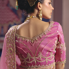 Light Pink Silk Embroidered Wedding Wear Saree