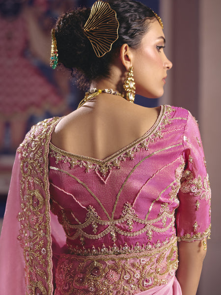 Light Pink Silk Embroidered Wedding Wear Saree