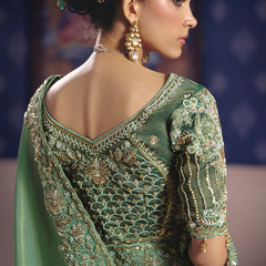 Dark Green Silk Embroidered Wedding Wear Saree