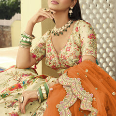 Off White Silk Embroidered & Art Mirror Work Wedding Wear Lehenga Choli