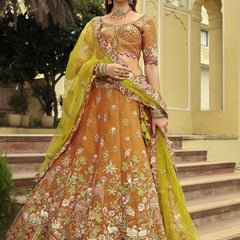 Mustard Silk Embroidered & Art Mirror Work Wedding Wear Lehenga Choli