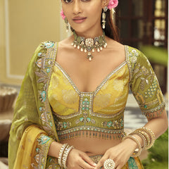 Yellow Silk Embroidered & Art Mirror Work Wedding Wear Lehenga Choli