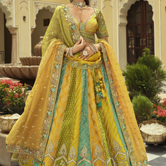 Yellow Silk Embroidered & Art Mirror Work Wedding Wear Lehenga Choli