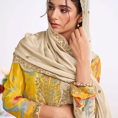 Yellow Embroidery Chinon Silk Salwar Suit