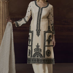 Off White Chinon Silk Embroidered Designer Palazzo Suit