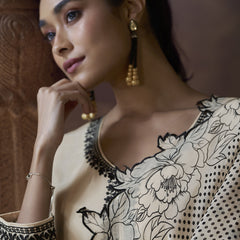 Off White Chinon Silk Embroidered Designer Palazzo Suit