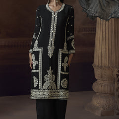 Black Chinon Silk Embroidered Designer Palazzo Suit