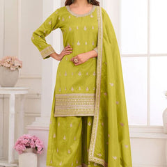Light-Green Embroidery Real Simar Silk Salwar Suit
