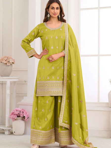 Light-Green Embroidery Real Simar Silk Salwar Suit