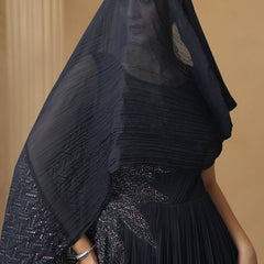 Deep Navy Blue Chinon Silk Embroidered  Trendy Wedding Look Stylish Gown
