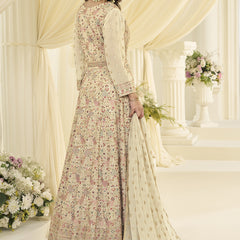 Off White Embroidered Georgette Gown Suit