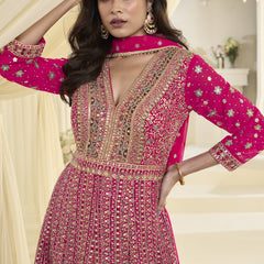 Pink Embroidered Georgette Gown Suit