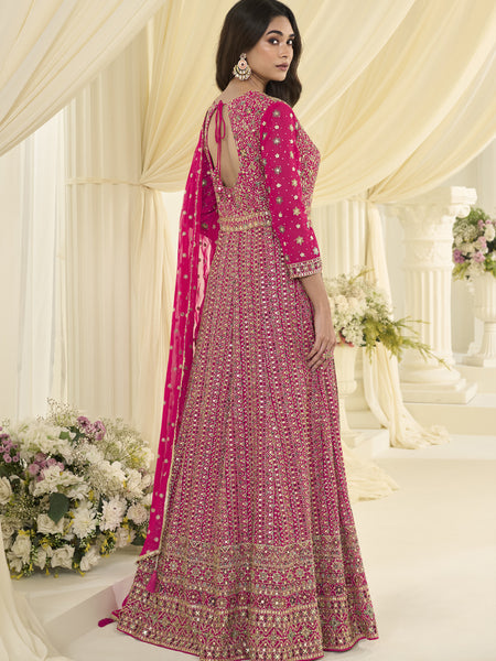 Pink Embroidered Georgette Gown Suit