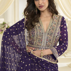Purple Embroidered Georgette Gown Suit