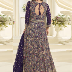 Purple Embroidered Georgette Gown Suit