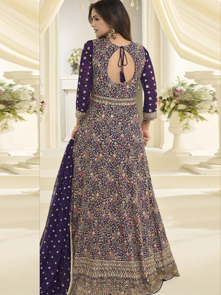 Purple Embroidered Georgette Gown Suit