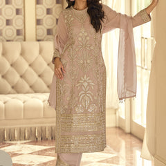 Light Peach Georgette Embroidered Beads Work Palazzo Suit