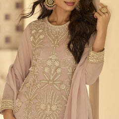Light Peach Georgette Embroidered Beads Work Palazzo Suit