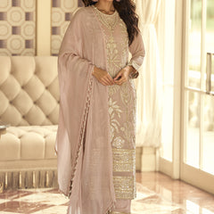 Light Peach Georgette Embroidered Beads Work Palazzo Suit