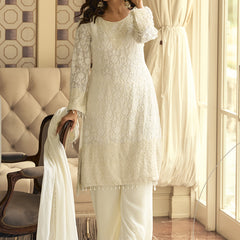 Off White Georgette Embroidered Beads Work Palazzo Suit