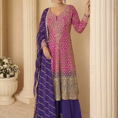 Pink Georgette Embroidered Seroski Zarkan Work Palazzo Suit