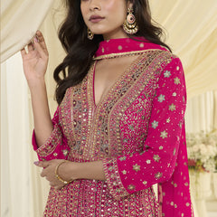 Pink Embroidered Georgette Gown Suit