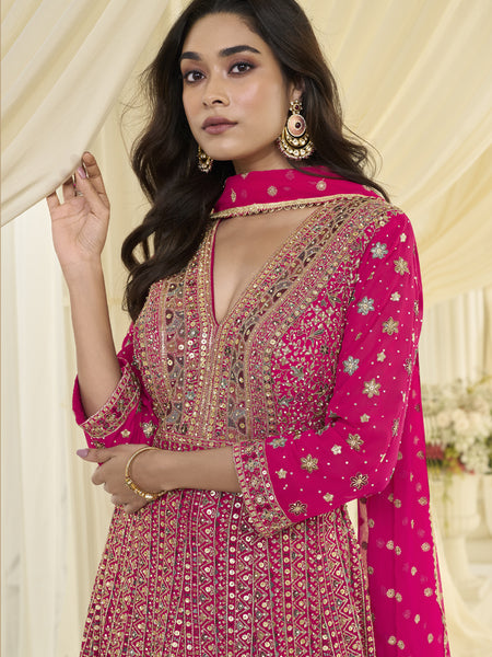 Pink Embroidered Georgette Gown Suit
