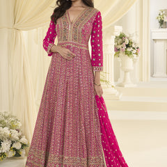 Pink Embroidered Georgette Gown Suit