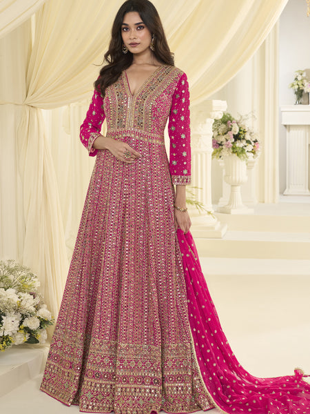 Pink Embroidered Georgette Gown Suit