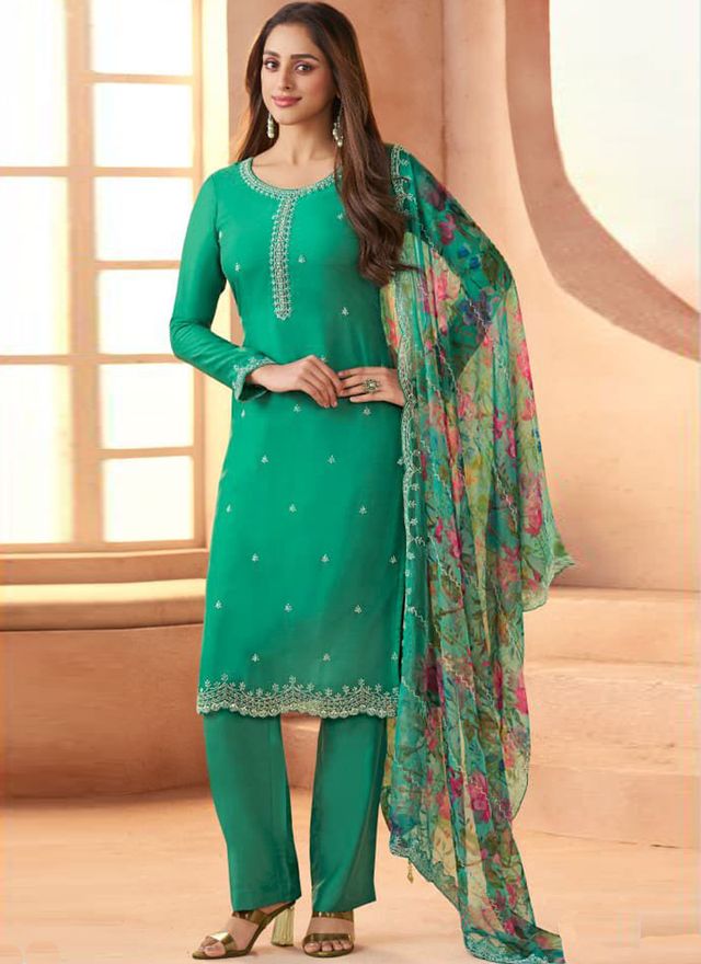 Dark-Green Soft Siffon Salwar Suit